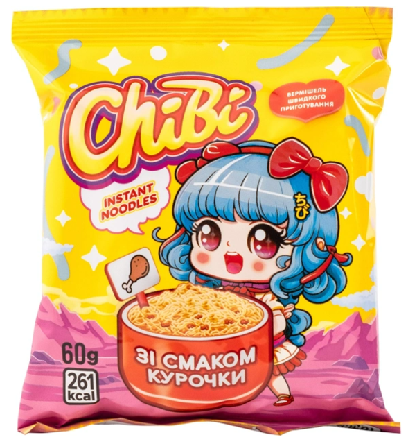 Вермішель швидкого приготування CHIBI Негостра зі смаком Курки, 60 г